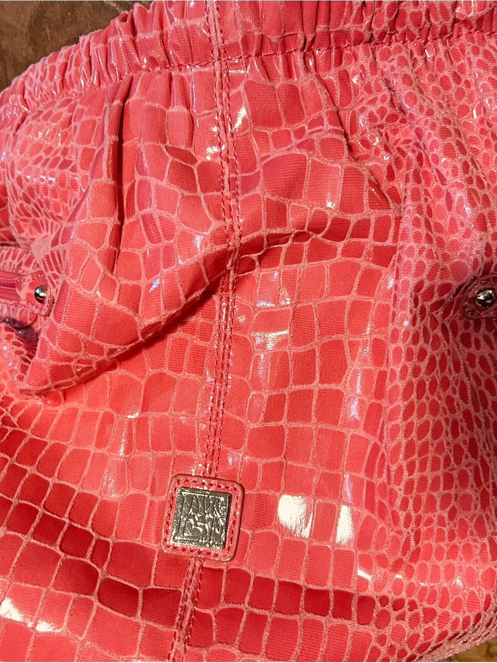 Love Croc-Embossed Patent Pink Shoulder Bag
